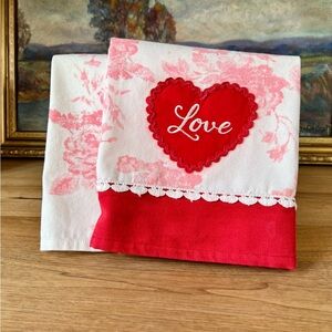 Red and White Love Heart Tea Towels